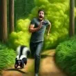 skunk stinking and chasing man in forest